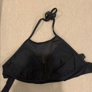 Black Mesh High Neck Swim Top